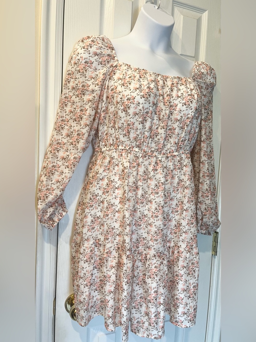 Smocked Waist Floral Mini Dress in Blush Pink - Plus Size 1X - NWT